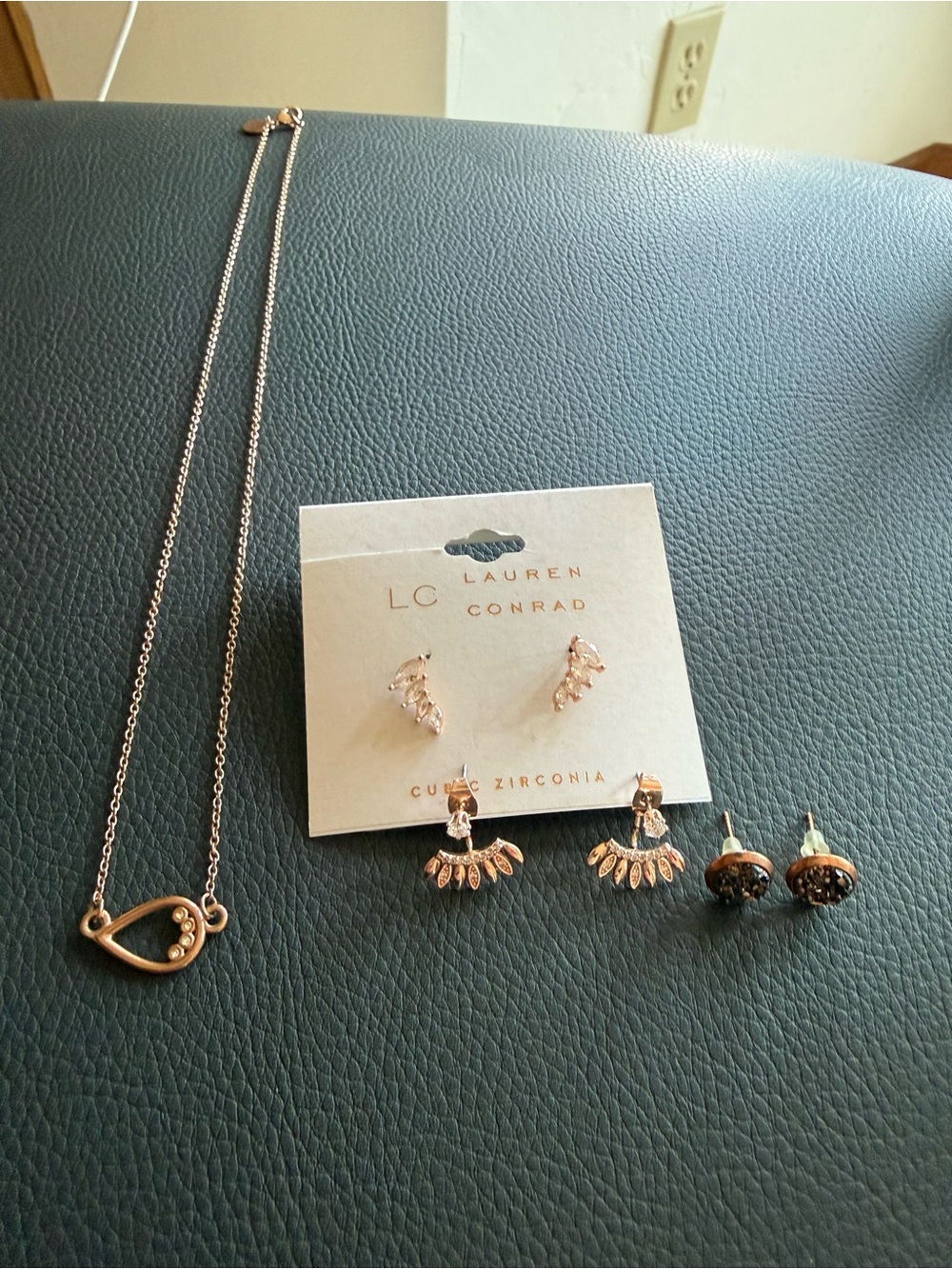 LC Lauren Conrad Rose Gold Multi-Style Earring Set with Necklace